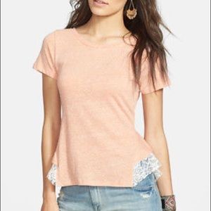 🌷Free People Floral Lace Hem Peplum Top T-Shirt🌷